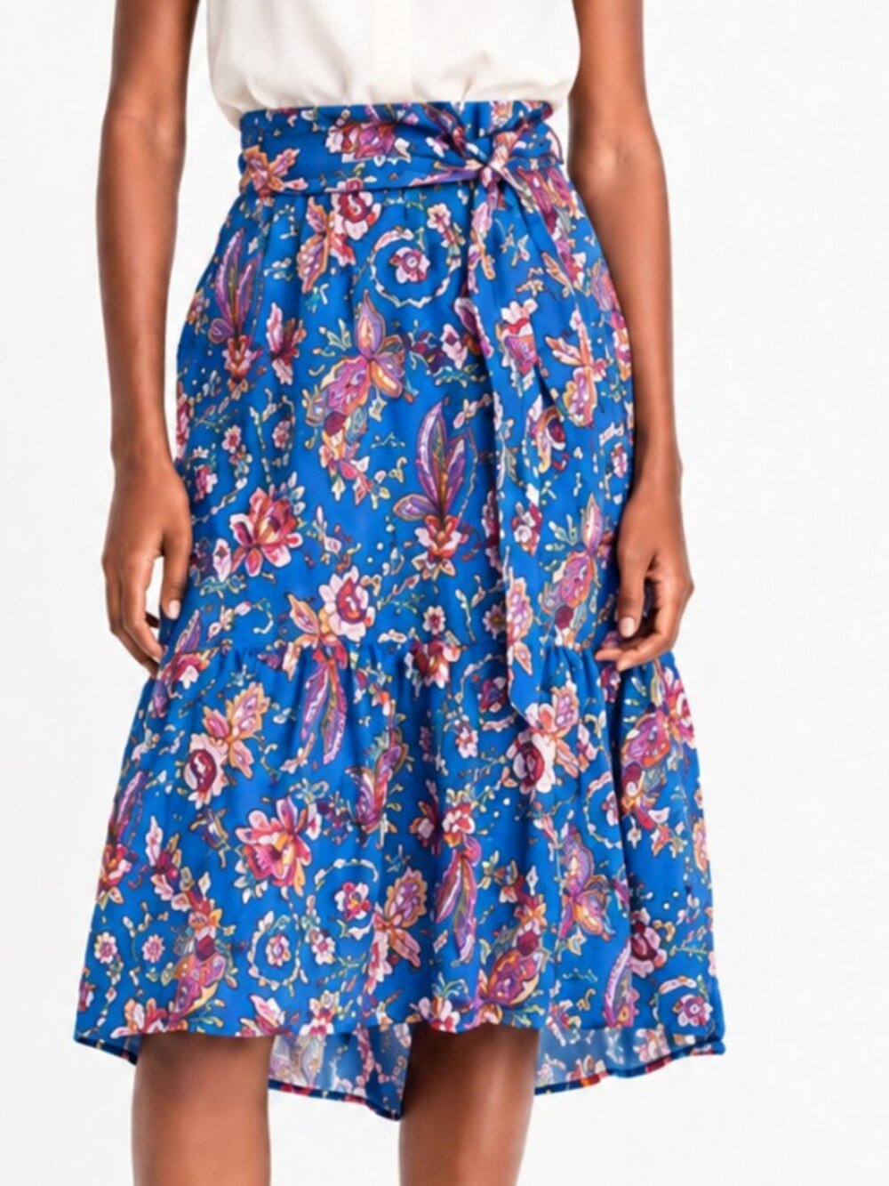 J. Crew NEW Liberty London Flora Belle Floral Tiered Ruffle Belted Midi Skirt 6